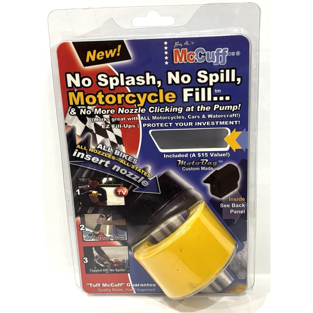 Big Al's McCuff Motorcycle Fuel Fill No Splash No Spill Yellow New No MotoBag